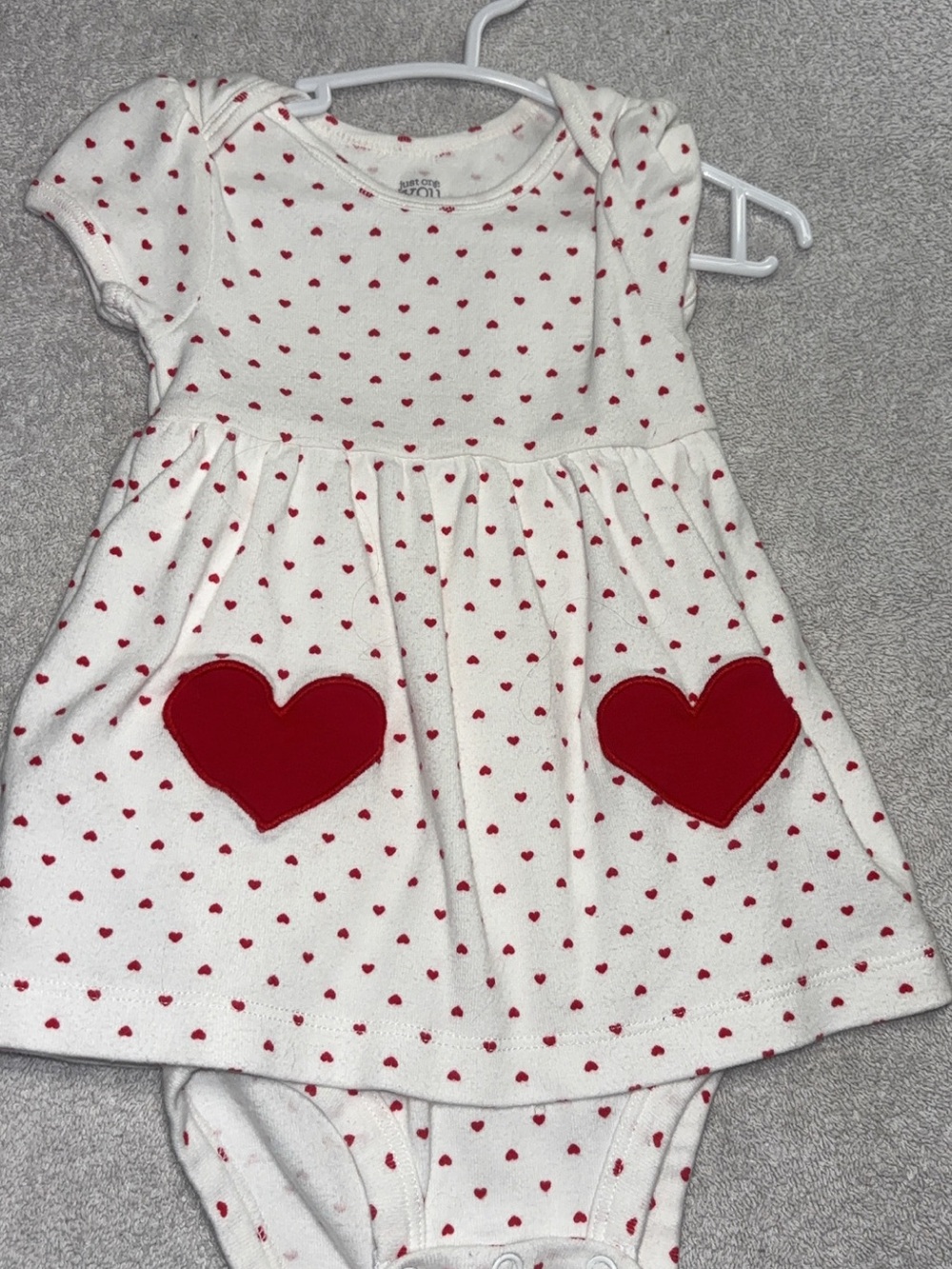 Carter's White Dress Onesie with Red Heart Pockets